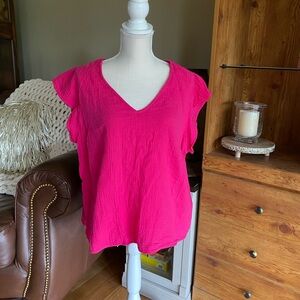 Three Dots Fuschia  pink gauze material top